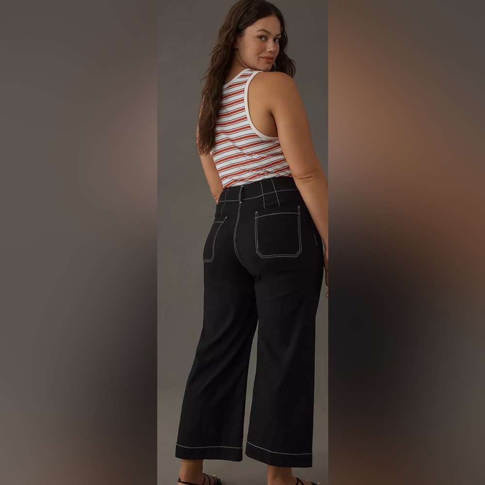 Maeve Anthropologie Women’s Colette Crop Wide Leg Pants Black Pockets 16W - Picture 2 of 12